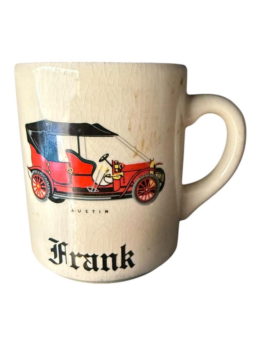 Vintage Austin Personalized Frank Name Motor Car Ceramic Coffee Mug White